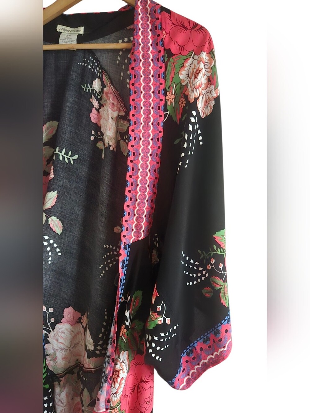 Flying Tomato Kimono Long Open Black Floral Boho Flowy Size S/M - Picture 3 of 8